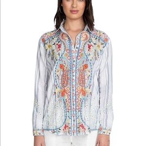 Johnny Was Tikal Oversized shirt floral embroidery button-down menswear inspired
